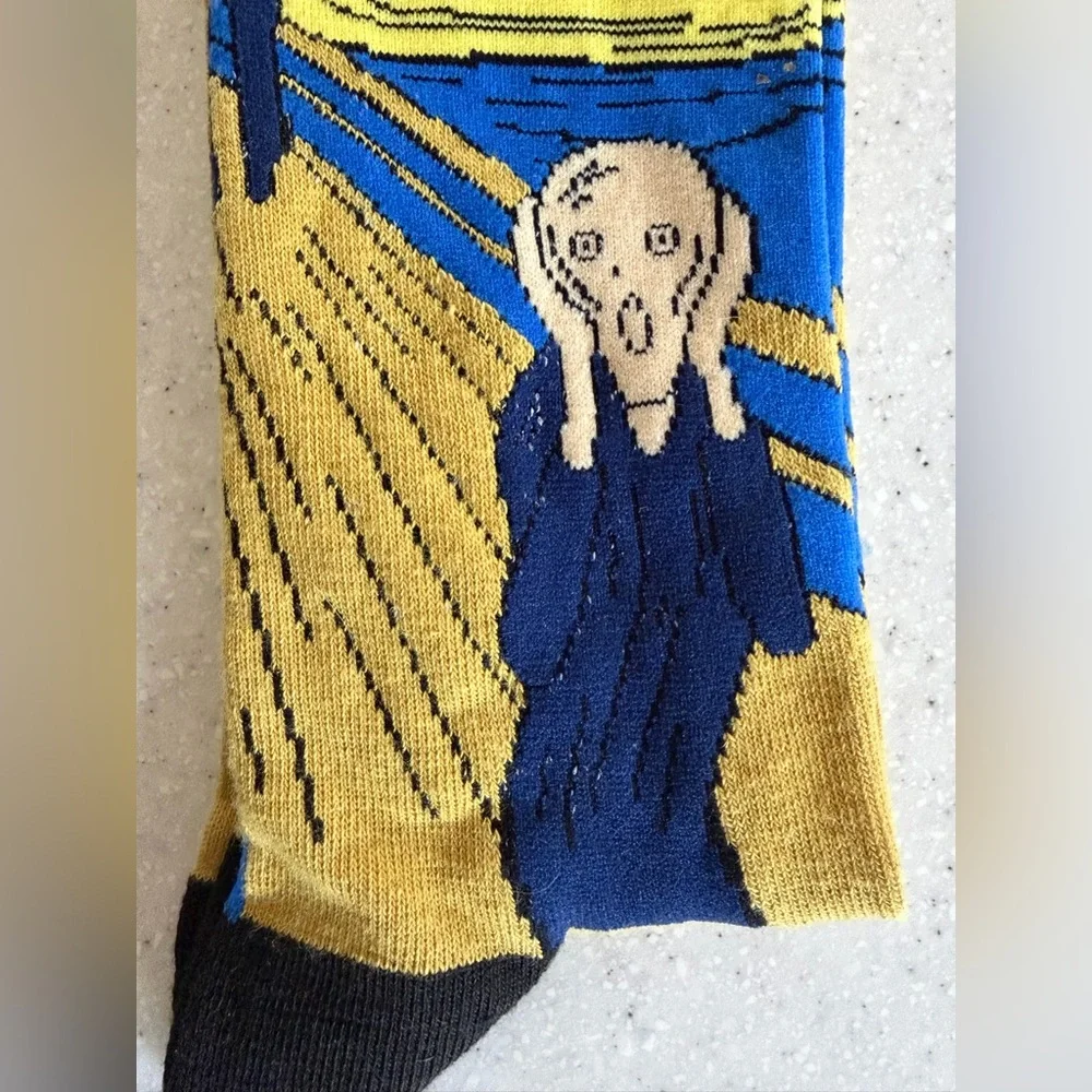 NWT The Scream' Decorative Artist Socks Blue/Gold Men’s Shoe Sz 7-12 E. Munch